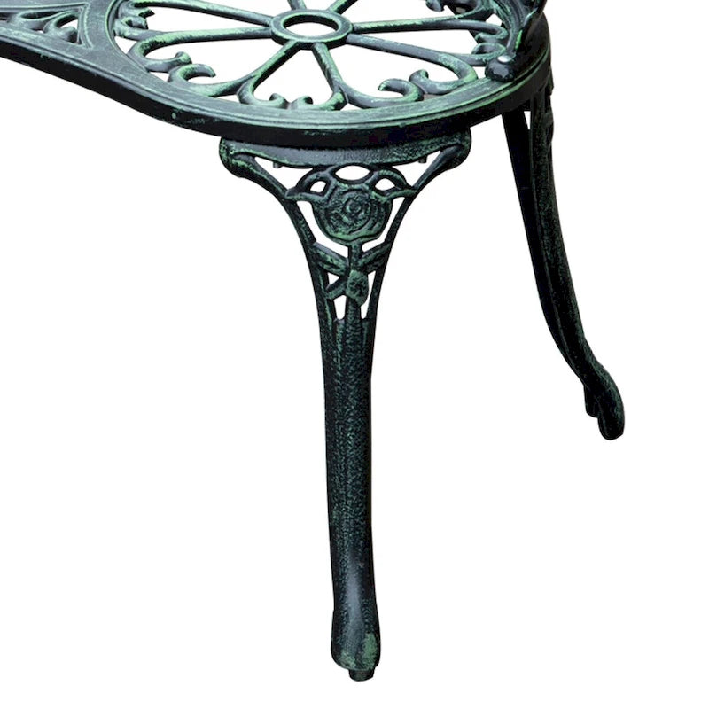 Banc d'extérieur Outsunny, mobilier de jardin en aluminium moulé, banc en métal avec motif floral rose et finition antique, vert