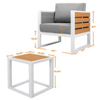 Ensemble de canapé d'extérieur en aluminium, table d'appoint, 2 fauteuils, coussins