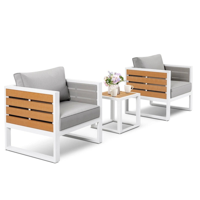Ensemble de canapé d'extérieur en aluminium, table d'appoint, 2 fauteuils, coussins
