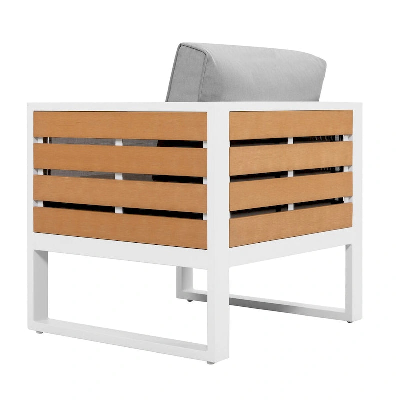 Ensemble de canapé d'extérieur en aluminium, table d'appoint, 2 fauteuils, coussins