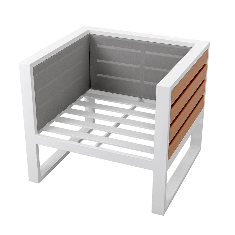 Ensemble de canapé d'extérieur en aluminium, table d'appoint, 2 fauteuils, coussins