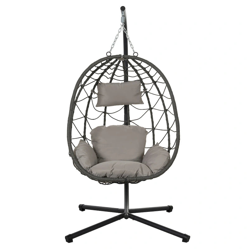 Egg Chair with Stand Indoor Outdoor Swing Chair Patio Wicker Hanging Egg Chair Hanging Basket Chair with Stand