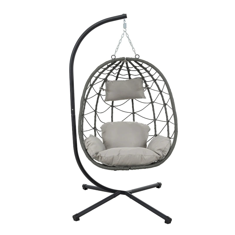 Fauteuil suspendu œuf avec support, balancelle d'intérieur/extérieur, fauteuil suspendu en osier pour terrasse, fauteuil suspendu en osier avec support