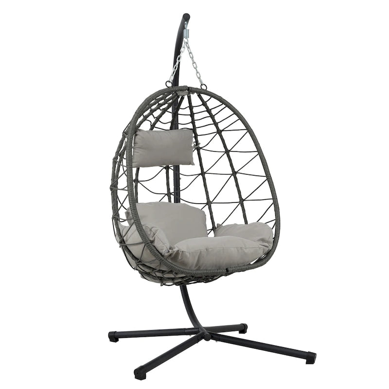 Fauteuil suspendu œuf avec support, balancelle d'intérieur/extérieur, fauteuil suspendu en osier pour terrasse, fauteuil suspendu en osier avec support