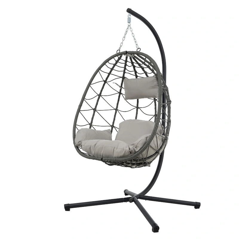 Fauteuil suspendu œuf avec support, balancelle d'intérieur/extérieur, fauteuil suspendu en osier pour terrasse, fauteuil suspendu en osier avec support