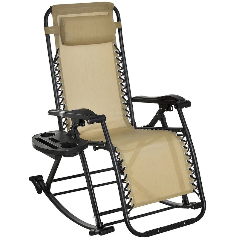 Fauteuils à bascule d'extérieur Outsunny - Modèle combiné, fauteuil inclinable pliable zéro gravité avec coussin, porte-gobelet et porte-téléphone
