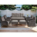 Canapé 3 places de jardin, 2 fauteuils pivotants, 2 fauteuils club, 2 poufs - Marron