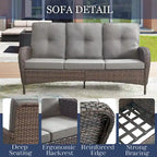 Canapé 3 places de jardin, 2 fauteuils pivotants, 2 fauteuils club, 2 poufs - Marron