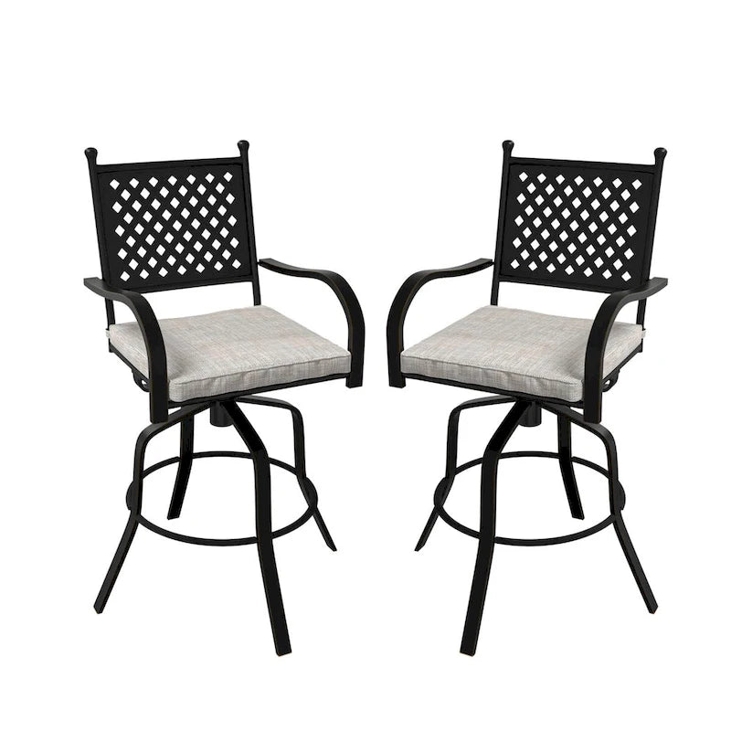 Tabourets de bar pivotants en aluminium beige pour terrasse (lot de 2)