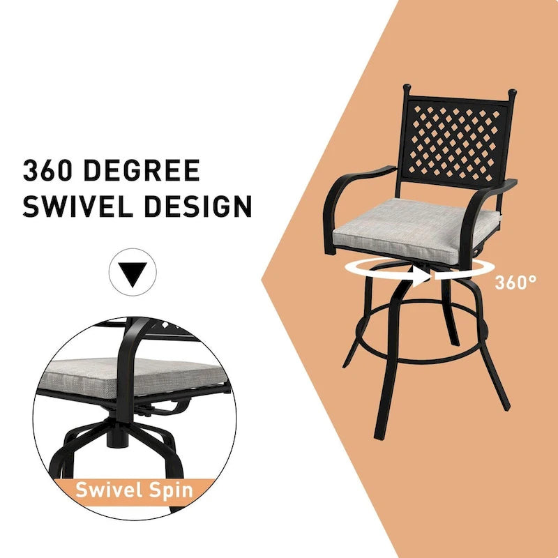 Tabourets de bar pivotants en aluminium beige pour terrasse (lot de 2)