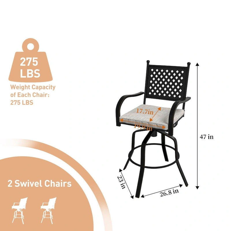 Tabourets de bar pivotants en aluminium beige pour terrasse (lot de 2)