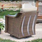 Ensemble de 3 fauteuils à bascule pivotants en osier avec table d'appoint - Marron