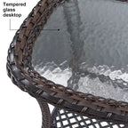 Ensemble de 3 fauteuils à bascule pivotants en osier avec table d'appoint - Marron
