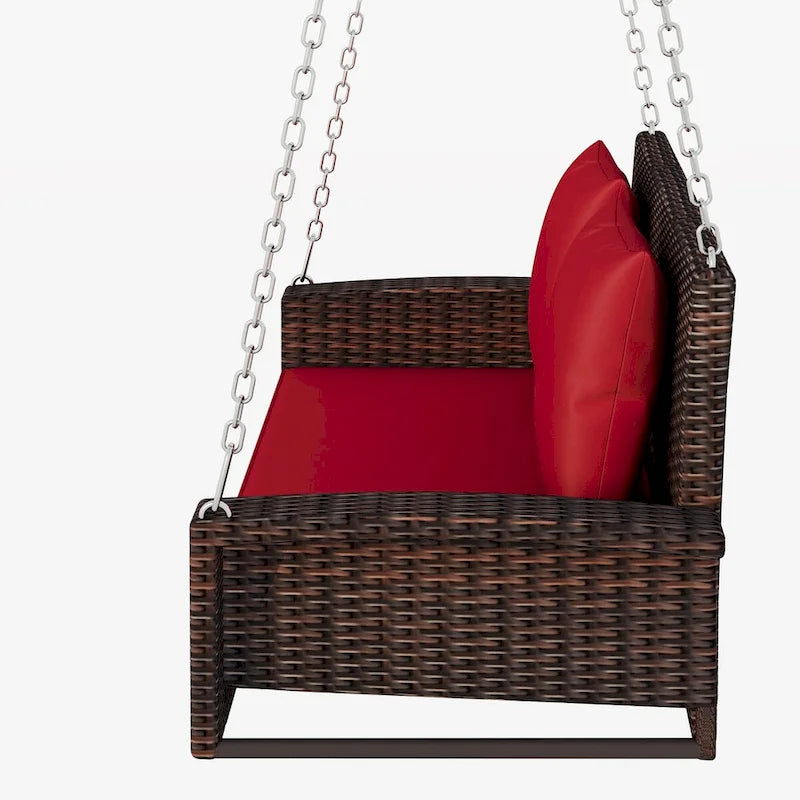 Balançoire suspendue en rotin tressé pour 2 personnes avec chaînes, coussin et oreiller - 50 x 20 pouces.