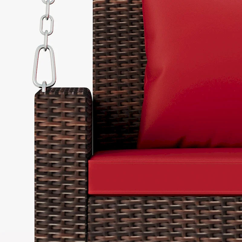 Balançoire suspendue en rotin tressé pour 2 personnes avec chaînes, coussin et oreiller - 50 x 20 pouces.