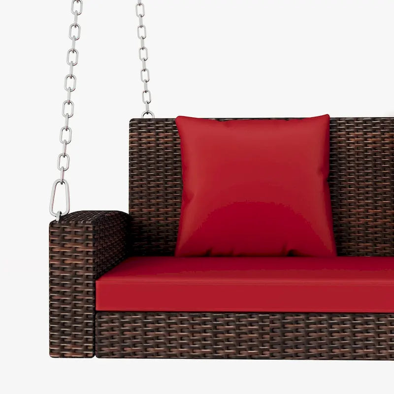 Balançoire suspendue en rotin tressé pour 2 personnes avec chaînes, coussin et oreiller - 50 x 20 pouces.