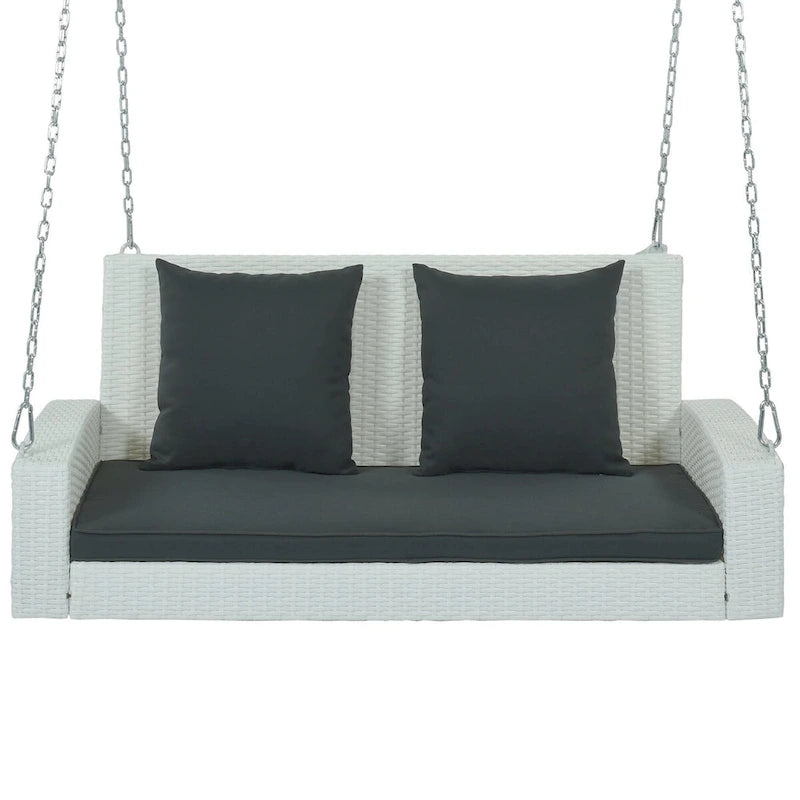 Balançoire suspendue en rotin tressé pour 2 personnes avec chaînes, coussin et oreiller - 50 x 20 pouces.