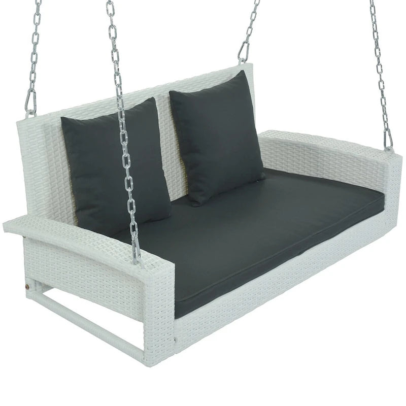 Balançoire suspendue en rotin tressé pour 2 personnes avec chaînes, coussin et oreiller - 50 x 20 pouces.