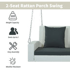 Balançoire suspendue en rotin tressé pour 2 personnes avec chaînes, coussin et oreiller - 50 x 20 pouces.