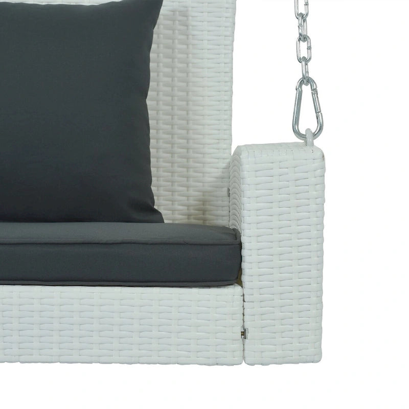 Balançoire suspendue en rotin tressé pour 2 personnes avec chaînes, coussin et oreiller - 50 x 20 pouces.