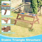 Table de pique-nique extérieure 3 en 1 pour enfants en bois avec parasol, convertible sable et eau