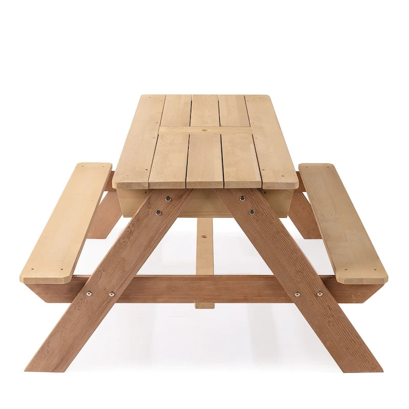 Table de pique-nique extérieure 3 en 1 pour enfants en bois avec parasol, convertible sable et eau