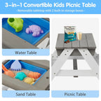 Table de pique-nique extérieure 3 en 1 pour enfants en bois avec parasol, convertible sable et eau