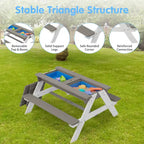 Table de pique-nique extérieure 3 en 1 pour enfants en bois avec parasol, convertible sable et eau