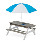 Table de pique-nique extérieure 3 en 1 pour enfants en bois avec parasol, convertible sable et eau
