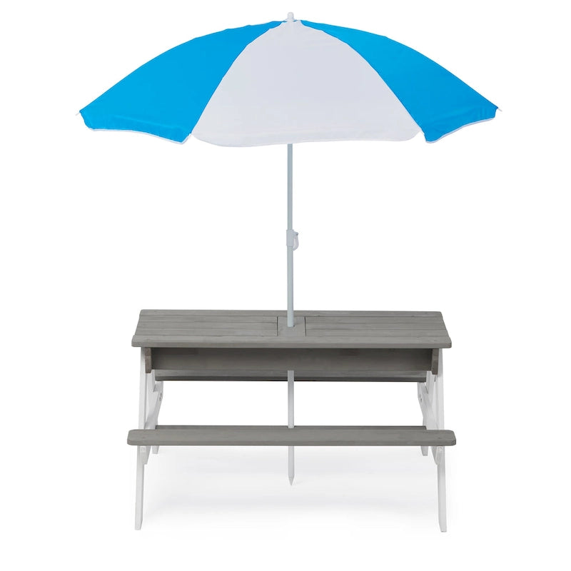 Table de pique-nique extérieure 3 en 1 pour enfants en bois avec parasol, convertible sable et eau