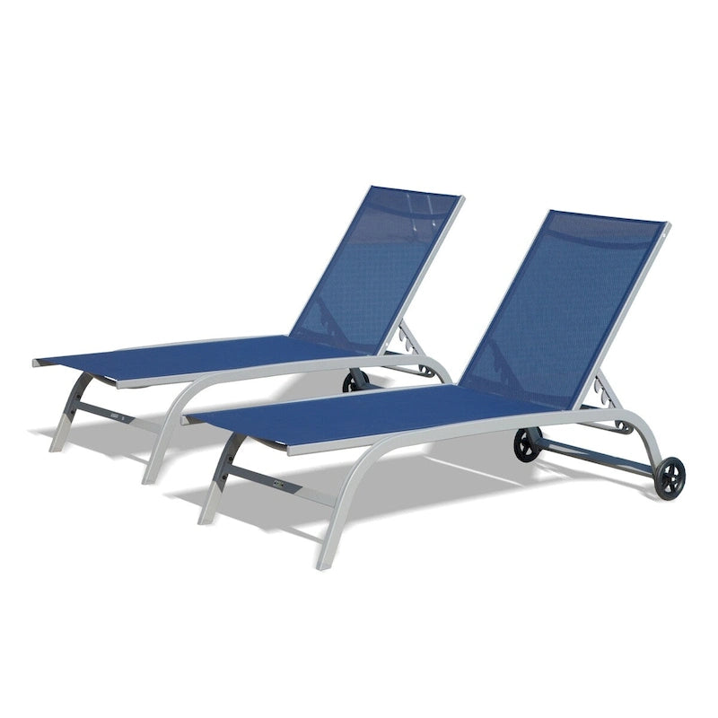 Ensemble de 2 chaises longues, chaises longues à roulettes, chaises longues à 5 positions réglables, chaises de piscine (2 chaises longues)