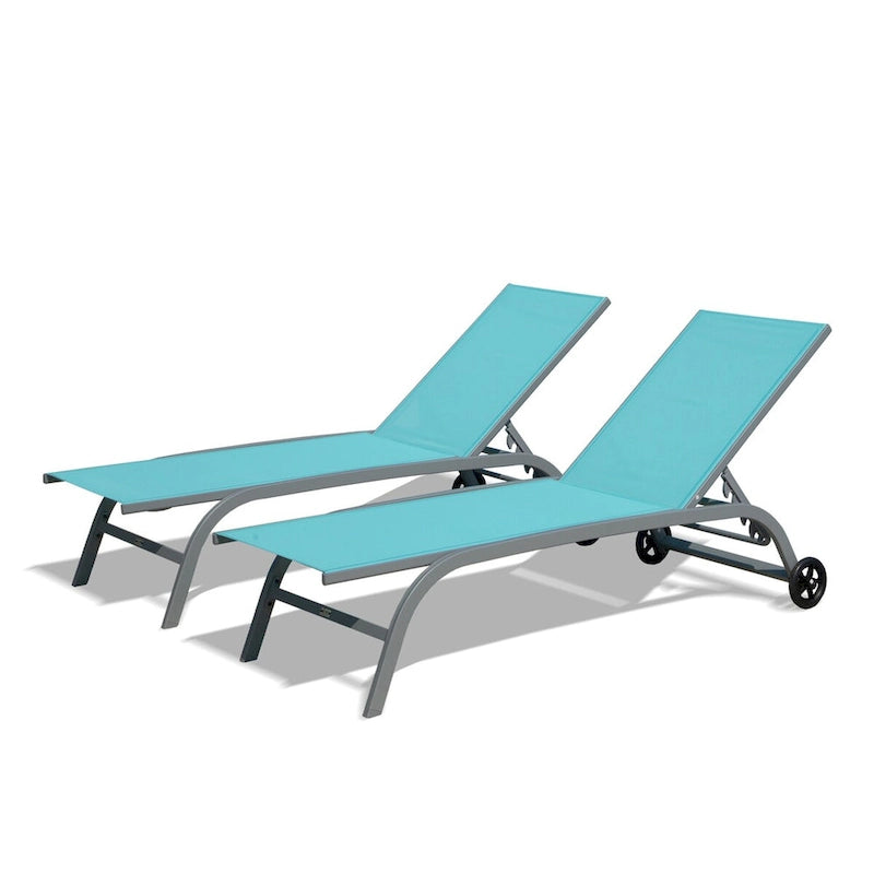 Chaise Lounge Set of 2, Lounge Chairs with Wheels, Lounge Chairs with 5 Adjustable Position, Pool Chairs(2 Lounge Chairs)