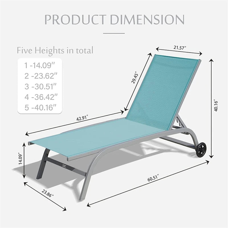 Ensemble de 2 chaises longues, chaises longues à roulettes, chaises longues à 5 positions réglables, chaises de piscine (2 chaises longues)