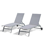 Ensemble de 2 chaises longues, chaises longues à roulettes, chaises longues à 5 positions réglables, chaises de piscine (2 chaises longues)