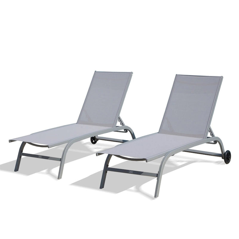 Ensemble de 2 chaises longues, chaises longues à roulettes, chaises longues à 5 positions réglables, chaises de piscine (2 chaises longues)