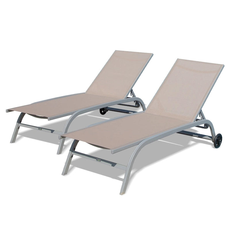 Ensemble de 2 chaises longues, chaises longues à roulettes, chaises longues à 5 positions réglables, chaises de piscine (2 chaises longues)