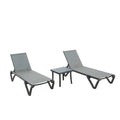 Ensemble de 3 chaises longues de patio, chaise de bain de soleil en polypropylène avec 5 positions réglables (2 chaises longues + 1 table)