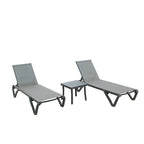 Ensemble de 3 chaises longues de patio, chaise de bain de soleil en polypropylène avec 5 positions réglables (2 chaises longues + 1 table)