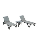 Patio Chaise Lounge Chair Set of 3,Polypropylene Sunbathing Chair with 5 Adjustable Position(2 Lounge Chair+1 Table)