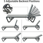 Ensemble de 3 chaises longues de patio, chaise de bain de soleil en polypropylène avec 5 positions réglables (2 chaises longues + 1 table)
