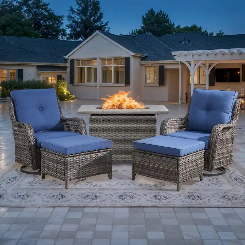 Ensemble de jardin 5 pièces avec table foyer - Gris