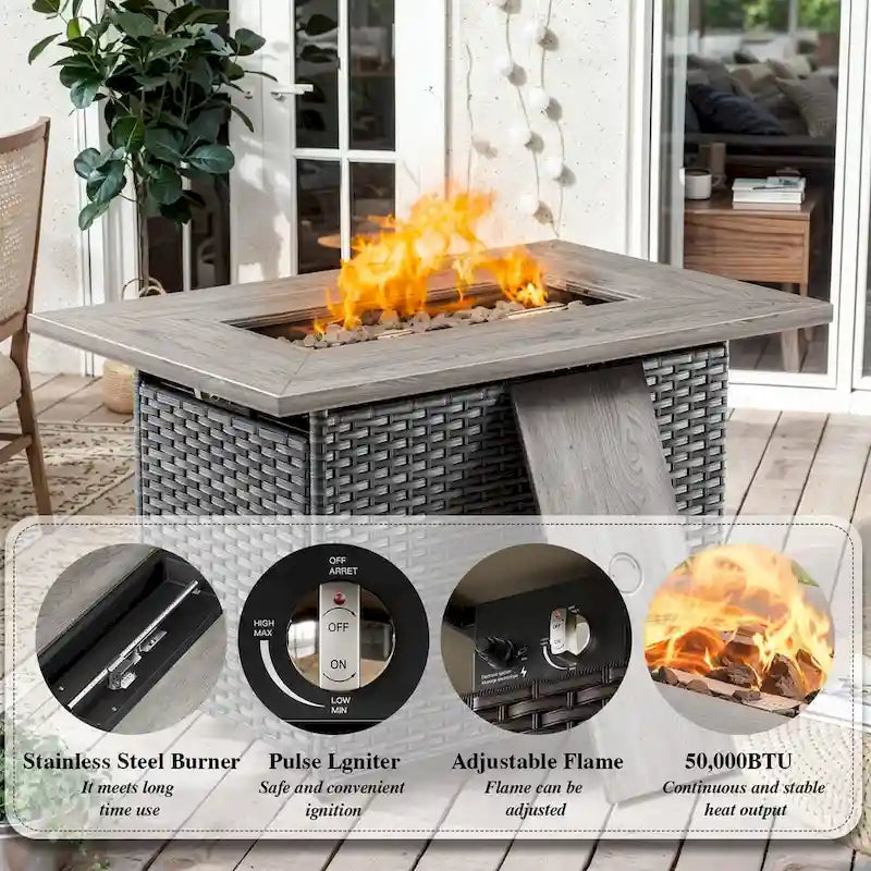 Ensemble de jardin 5 pièces avec table foyer - Gris