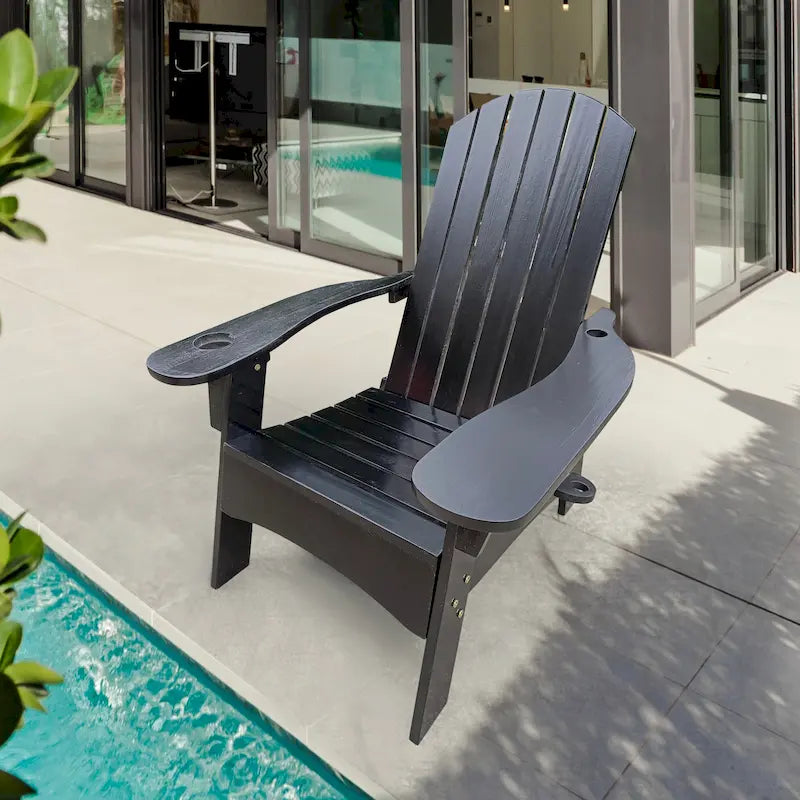 Chaise Adirondack en bois pour l'extérieur ou l'intérieur, avec un trou pour parasol sur l'accoudoir