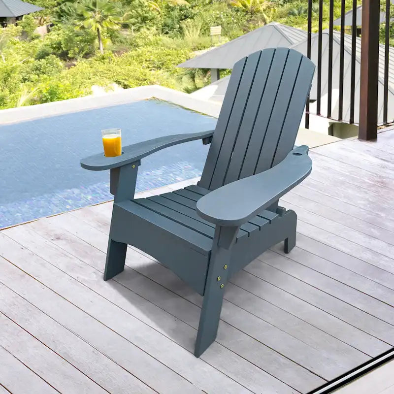 Chaise Adirondack en bois pour l'extérieur ou l'intérieur, avec un trou pour parasol sur l'accoudoir