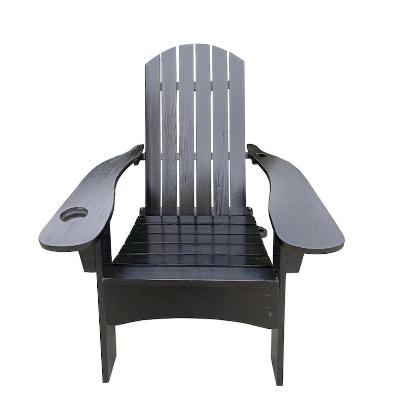 Chaise Adirondack en bois pour l'extérieur ou l'intérieur, avec un trou pour parasol sur l'accoudoir