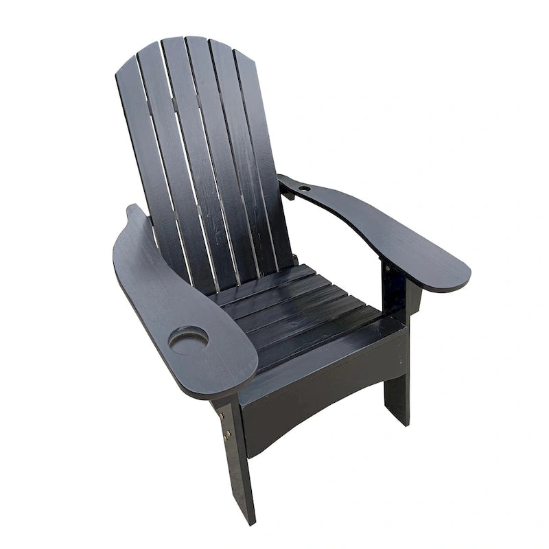 Chaise Adirondack en bois pour l'extérieur ou l'intérieur, avec un trou pour parasol sur l'accoudoir