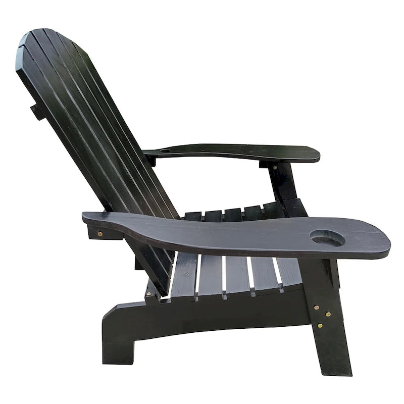 Chaise Adirondack en bois pour l'extérieur ou l'intérieur, avec un trou pour parasol sur l'accoudoir