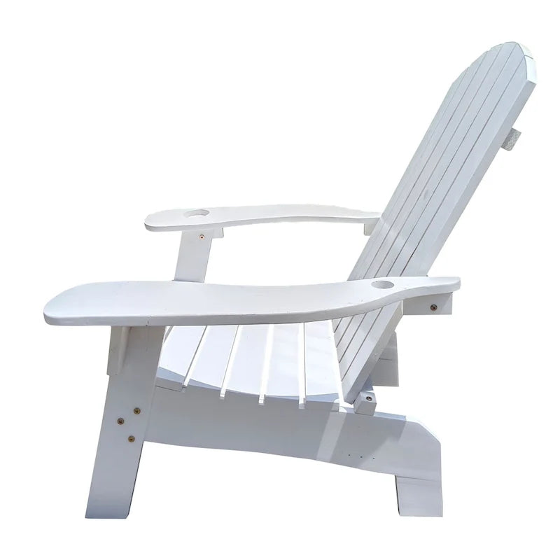 Chaise Adirondack en bois pour l'extérieur ou l'intérieur, avec un trou pour parasol sur l'accoudoir
