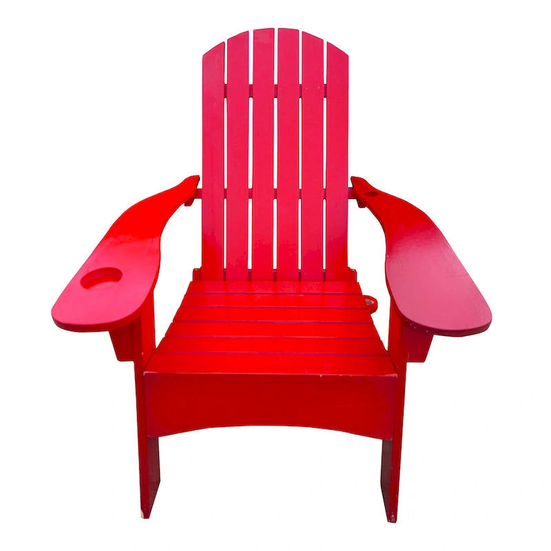 Chaise Adirondack en bois pour l'extérieur ou l'intérieur, avec un trou pour parasol sur l'accoudoir