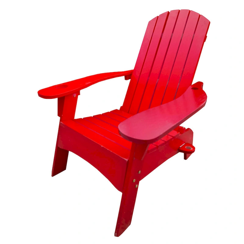 Chaise Adirondack en bois pour l'extérieur ou l'intérieur, avec un trou pour parasol sur l'accoudoir
